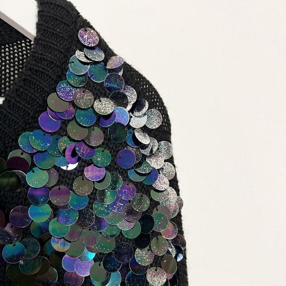 CLEARANCE - MINKPINK Glam Rock Sequin Paillette Oversized Black Knit Sweater - Picture 6 of 7